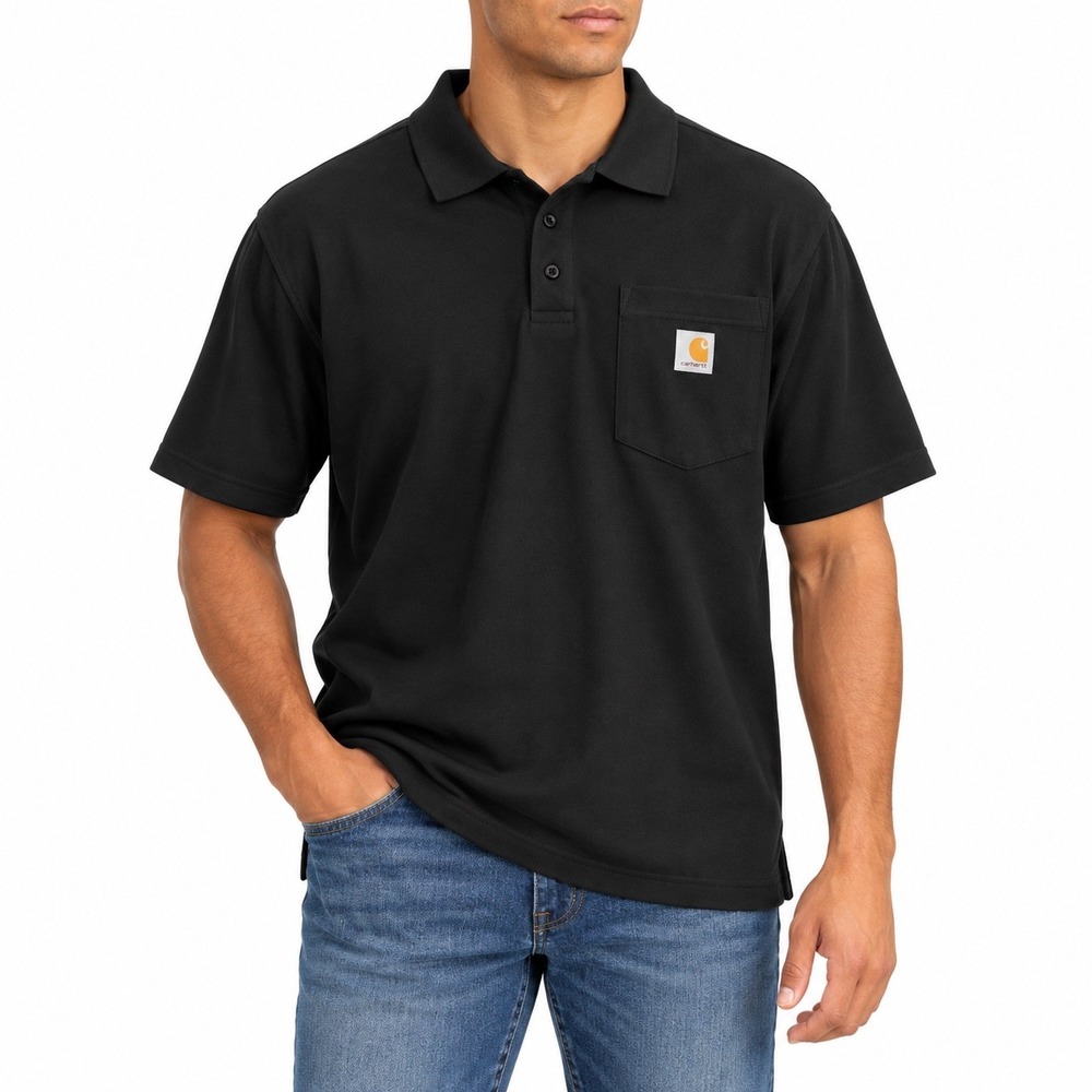 Carhartt Mens Loose Fit Midweight Short Sleeve Pocket Polo Black Large L
